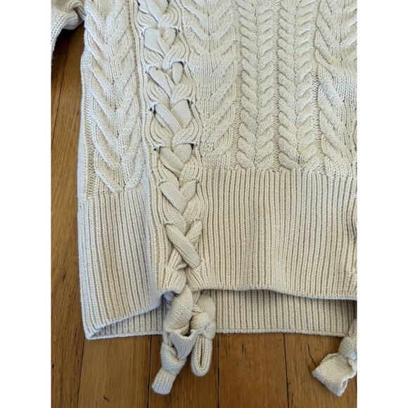 Chunky Cream Cable Knit Lace-Up Sweater – Small - Soft Grunge Cabincore Holiday - Picture 6 of 6